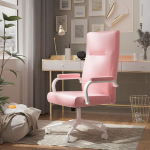 Executive Office Chair For Women And Adults White Leather High Back With Gold Arms And Wheels Excellent Back Support