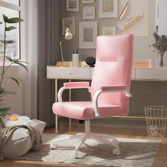Executive Office Chair For Women And Adults White Leather High Back With Gold Arms And Wheels Excellent Back Support