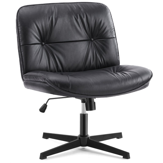 Criss Cross Legged Chair, Armless Office Desk Wide Seat No Wheels, Swivel Height Adjustable Comfy