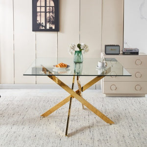 Chrome Dining Table With Cross Metal Leg And Glass,Modern Space Saving Kitchen Table For Living Room,120x120x75cm Square Glass