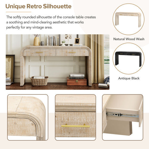 Unique Retro Silhouette Entryway Table With Open Design And Two Top Drawers For Entrance, Dining Room, Living Room