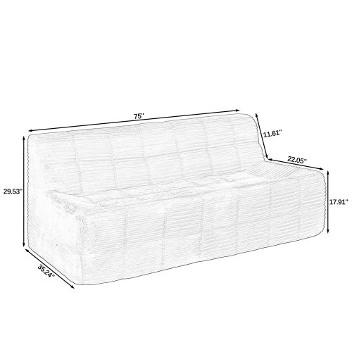 Sofa, Full Sponge Compression Corduroy 3 Seat Sofa, Modern Minimalist Style Corduroy Sofa, Comfortable Compression Sofa, Space Efficient Design   Beige