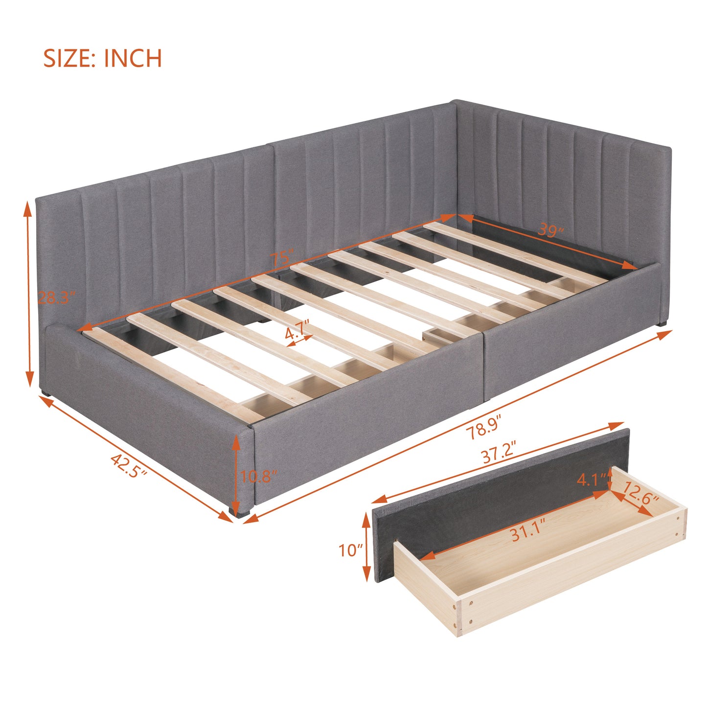 Upholstered Sofa Bed With 2 Storage Drawers