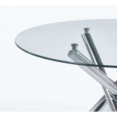 Chrome Dining Table With Metal Leg And Glass,Modern Space Saving Kitchen Table For Living Room,120X120X75CM