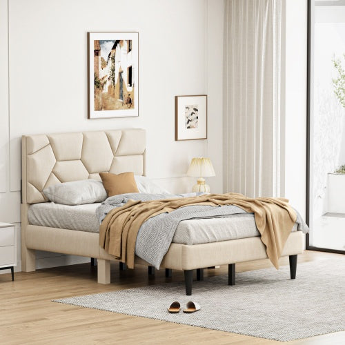 Queen Bed Frame, Linen Storage Headboard, Strong And Stable, No Noise, No Box Spring, Weight 397lbs