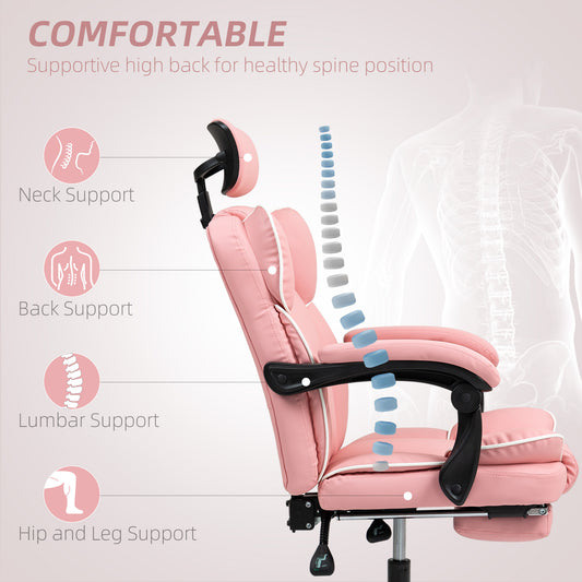 PU Leather Office Chair, Executive Desk Chair With Headrest, Foot Rest, Swivel Wheels, Reclining Computer Chair