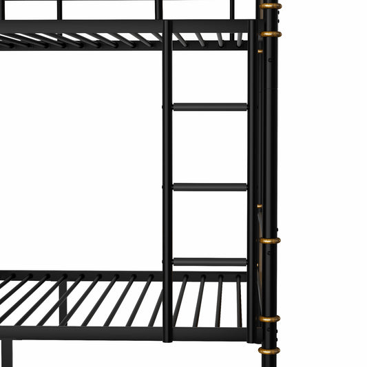 Double Bed Plus Double Bed Plus Metal Bunk Bed, Industrial Grade Detachable Bunk Bed With Safety Railing, Suitable For Teenagers, Black, Prohibited Platform Temu