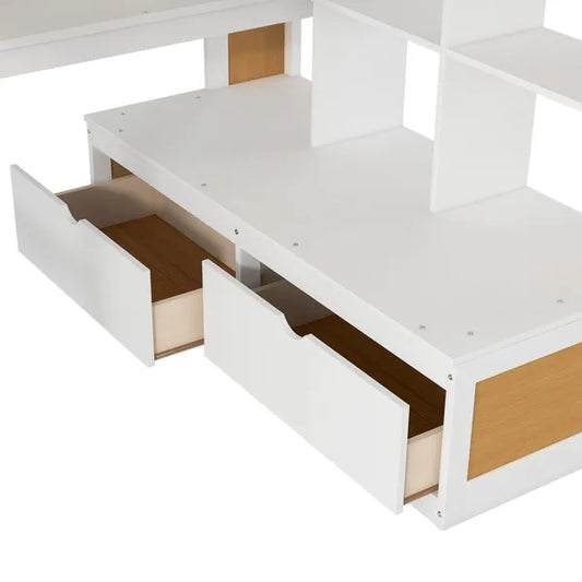 Full Size Loft Bed With Desk And Shelves