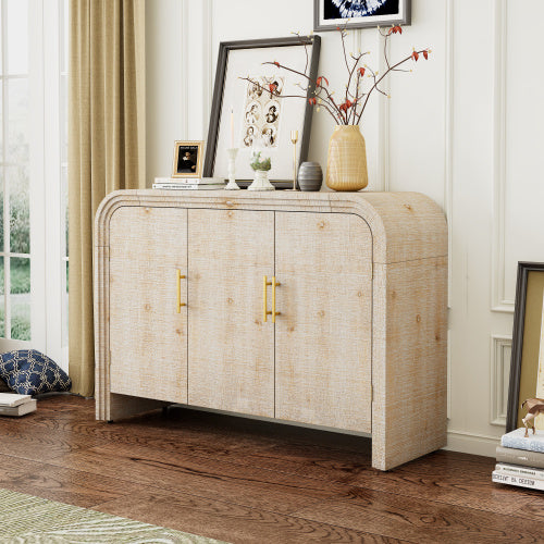 Vintage Minimalist Curved Sideboard With Gold Handles And Adjustable Partitions For The Living Room Or Dining Room