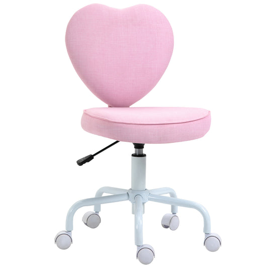 Love Shape Swivel Leisure Chair On Wheels Upholstery Home Office Computer Chair Linen Fabric Vanity Seat For Girls Women