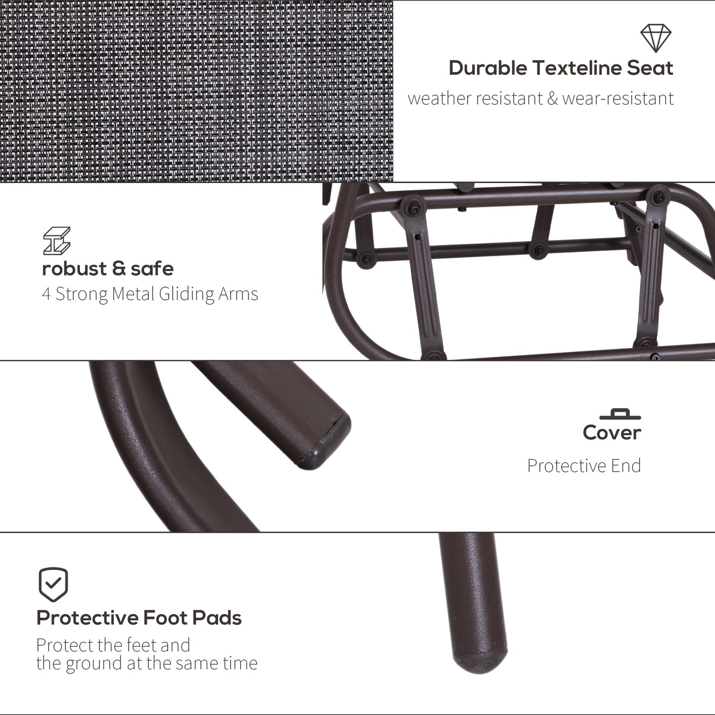 Outdoor Glider Swing 2-Seat Independent Chairs Grey With Center Coffee Table