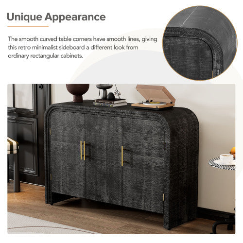 Vintage Minimalist Curved Sideboard With Gold Handles And Adjustable Partitions For The Living Room Or Dining Room