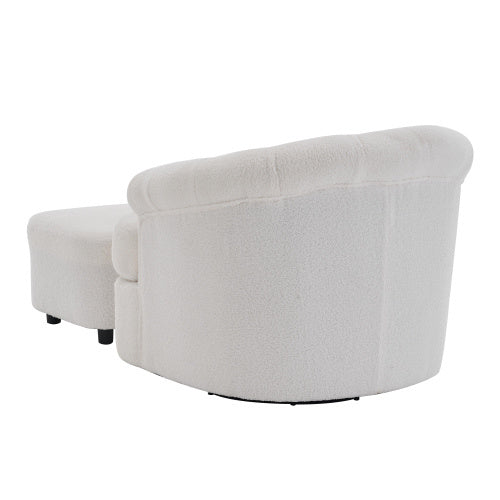 Swivel Chair With Ottoman, Modern Luxury Velvet Swivel Accent Chair, Comfy Round Armchair, Single Sofa Armchair With Lounge Seat For Bedroom Office Reading Spaces,Set Of 1,Off White
