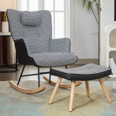 Rocking Chairs For Adults, Fabric Rocking Chair Relaxing Recliner Chair With Solid Wood Legs High Back Lounge Chairs For Balcony Living Room Bedroom