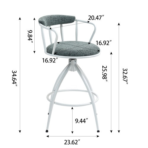 26 Swivel Counter Height Bar Stool, Set Of 2- Fabric Seat With Metal Frame, Modern Industrial Design Bar Chairs For Kitchen Island, Dining Room, Home Bar, Counter Seat