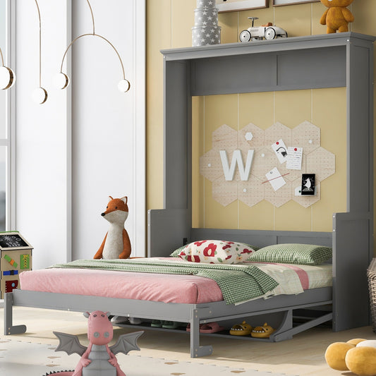 Queen Size Murphy Bed With A Shelf, Gray