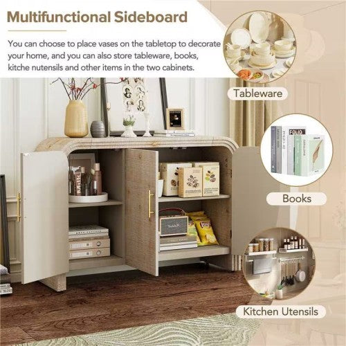 Vintage Minimalist Curved Sideboard With Gold Handles And Adjustable Partitions For The Living Room Or Dining Room